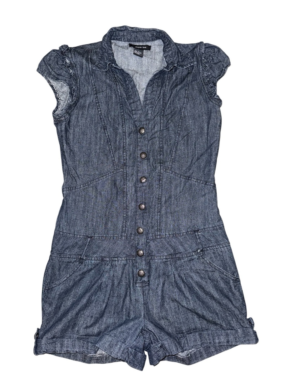 paper tee Blue Denim Button-Front Romper